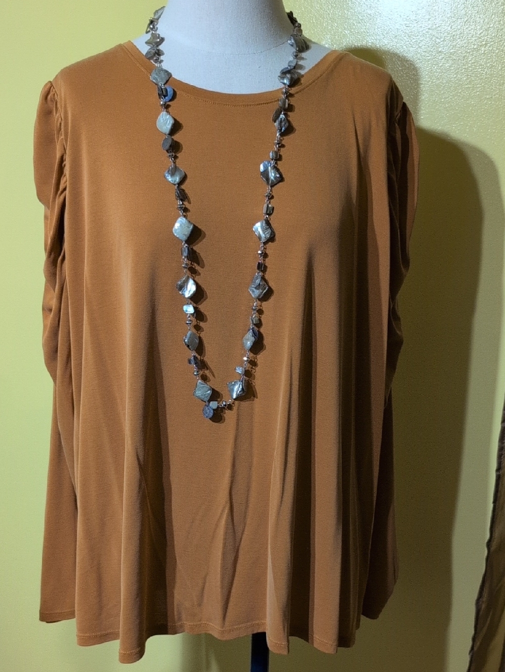 Simply Vera Vera Wang Long Sleeve Scoop Neck with rauched sleeves Top in mustard